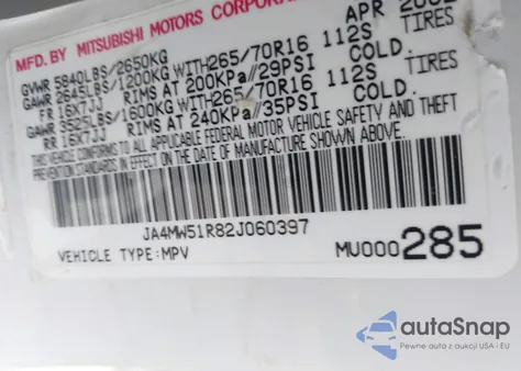 2002 Mitsubishi Montero Limited z USA, uszkodzony, nr VIN JA4MW51R82J060397